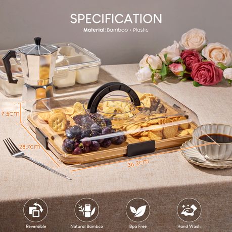 2-in-1 Bamboo Serving Tray & Cutting Board with Lid - Rectangle