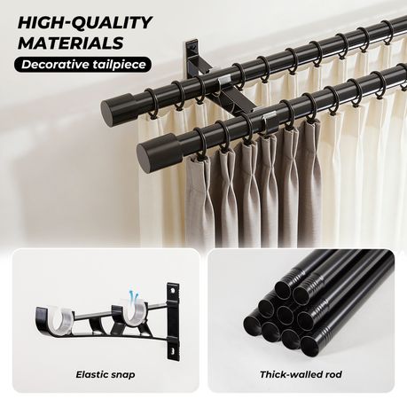 Adjustable Heavy-Duty Steel Double Curtain Rod Set with 40 Rings | 122–213 cm