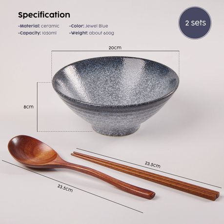 Ceramic Ramen Bowls with Chopsticks - 2 Pack