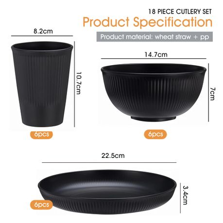 18Pcs Wheat Straw Dinnerware Set Durable Outdoor Picnic Tableware