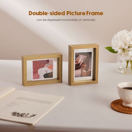 Beige Double-Sided Transparent Wooden Photo Frames - 2-Pack