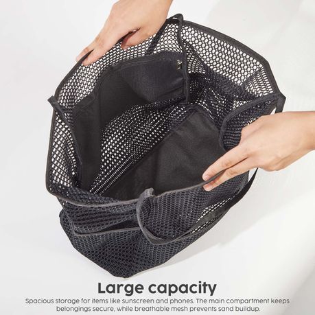 Mesh Multi-Pocket Beach Tote Foldable Nylon Travel Shoulder Bag