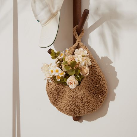 Woven Hanging Fruit Baskets with 6 Hooks - 3 Pack