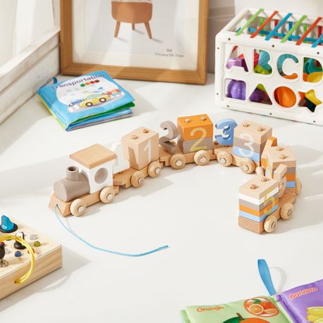 Chenshia 21Pc Train Set Wooden Colour Play & Learn to Count Blocks Toddlers
