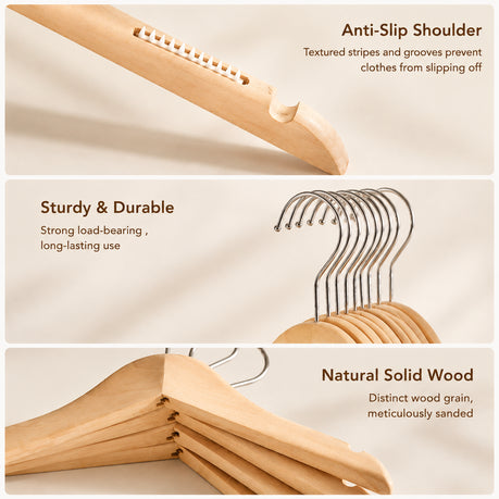 10Pc Wooden Kids Clothes Hangers with Anti-Slip Shoulder Grooves