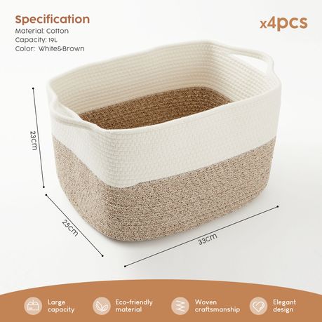 Chenshia 4Pc 19L Cotton Woven Storage Basket Cosmetic&Towel Organiser Bins