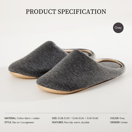 Memory Foam Cotton Slippers Grey Anti-Slip Indoor Comfort - Unisex