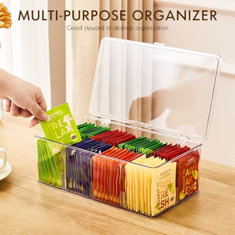 Stackable Food & Tea Bag Organiser with Adjustable Dividers