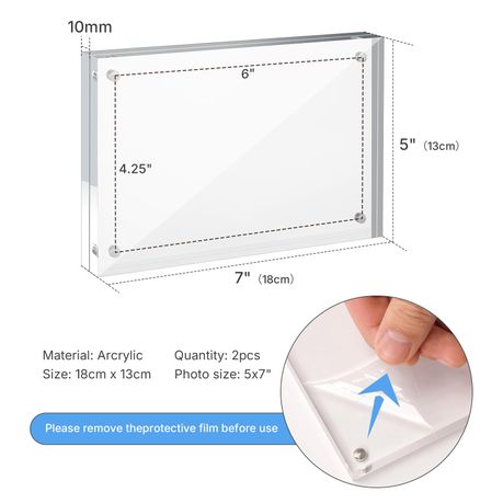 Chenshia 2Pc Acrylic Photo Frame Magnetic Dual-Sided Desktop Picture Frame