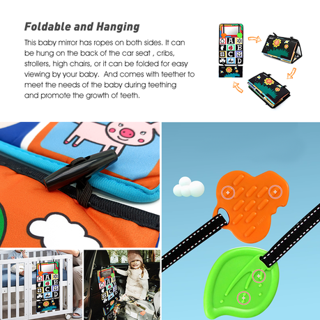 Sensory Soft Cloth Book Tummy Time Interactive Mirror Learning Toy
