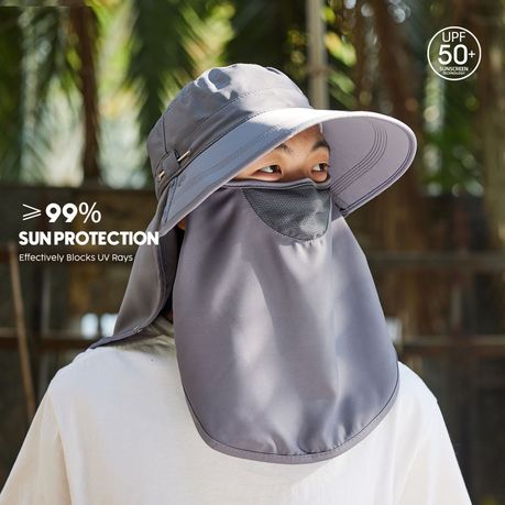 Sun Protection Hat with Neck Flap - Grey
