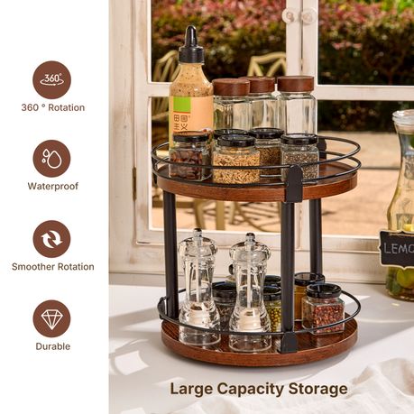 Wooden 2-Tier Lazy Susan Turntable Rotate Spice Organizer Storage