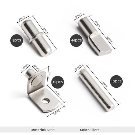 Cabinet Shelf Support Pegs - 104 Pack | 4 Styles