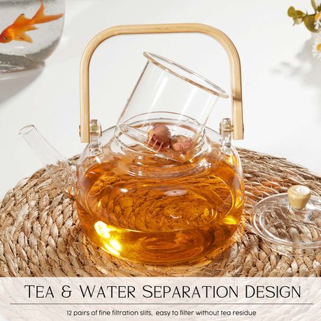 1L Borosilicate Glass Teapot with Bamboo Handle & Glass Infuser