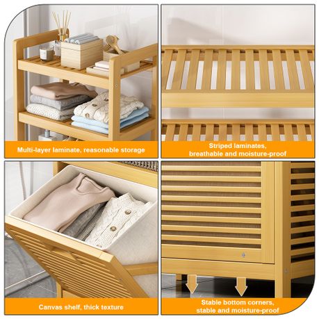 Bamboo Laundry Basket Tower with 3 Shelves
