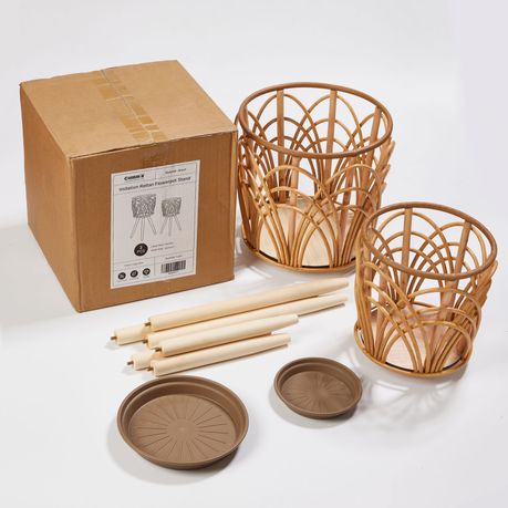 Rattan Handwoven Flower Basket Stand Set