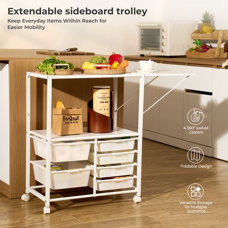 Extendable Kitchen Storage Cart with 6 Drawers