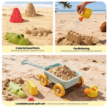 Chenshia 8Pc Wheelbarrow & Sand Castle Set - Kids Montessori Beach Toy Set