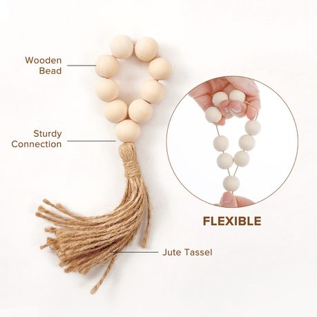 Natural Wood Bead Garland Boho Decor