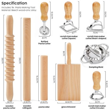 9Pc Pasta Making Tool Set Gnocchi Board with Ravioli Stamp Kit
