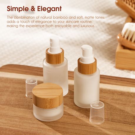 Bamboo Glass Cosmetic Containers Travel Skincare Toiletry Bottle Kit