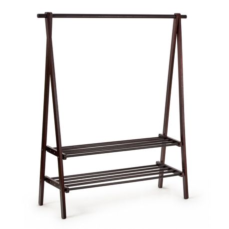 Solid Wood Freestanding Clothes Rack with Double Rail