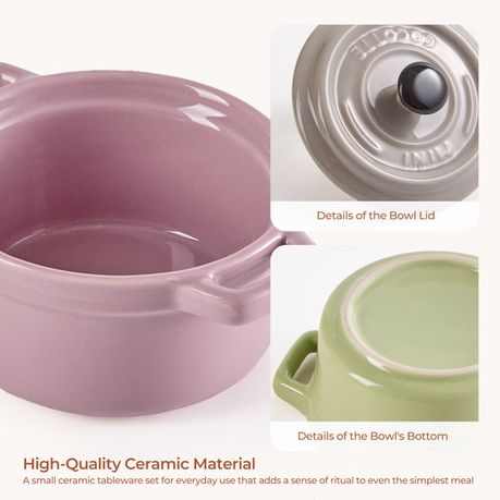 220ml Ceramic Ramekin Dishes with Lids (Set of 4)