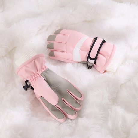Kids Winter Gloves Waterproof Thermal Snow Ski Mittens - Pink