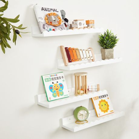Wooden Wall-Mounted Floating Bookshelf - 4-Pack