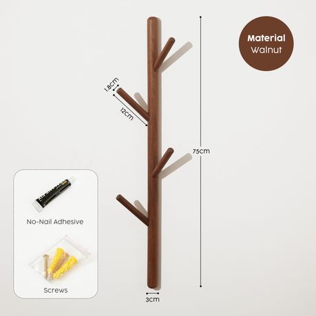 Wall Mounted Coat Rack Solid Wood 4 Hook Entryway Clothes Hanger