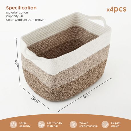 Chenshia 4Pc 19L Cotton Woven Storage Basket Cosmetic&Towel Organiser Bins