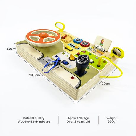 Wooden Car Steering Wheel Busy Board Electronic LED Sensory Travel Toy