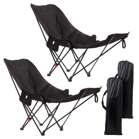 Reclining Camping Chair with Detachable Footrest - 2 Pack