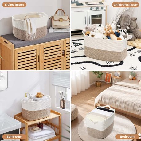 Chenshia 4Pc 19L Cotton Woven Storage Basket Cosmetic&Towel Organiser Bins