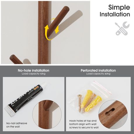 Wall Mounted Coat Rack Solid Wood 4 Hook Entryway Clothes Hanger