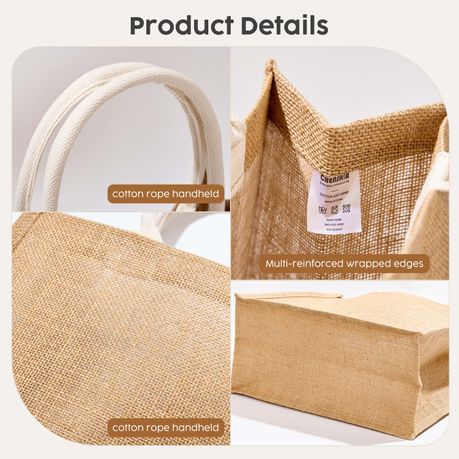 Jute Tote Bag Cotton Rope Handheld Picnic Travel Shopping Bag - 10Pcs