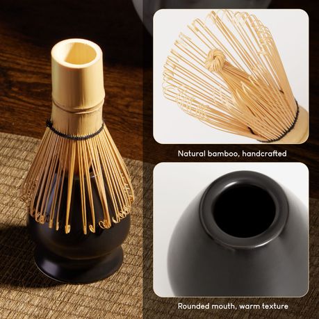 Japanese Matcha Gift Set - 4Pc Ceramic Bowl, Bamboo Whisk & Stand Spout