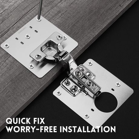 6-Piece Cabinet Hinge Repair Plate Set Stainless Steel Bracket Kit