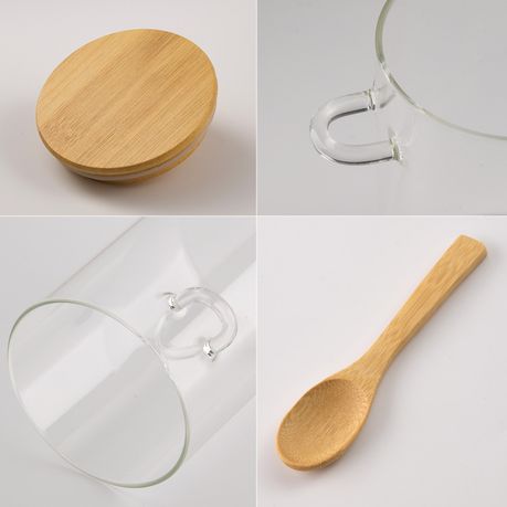 450ml Airtight Glass Jars with Bamboo Lids - 4 Pack