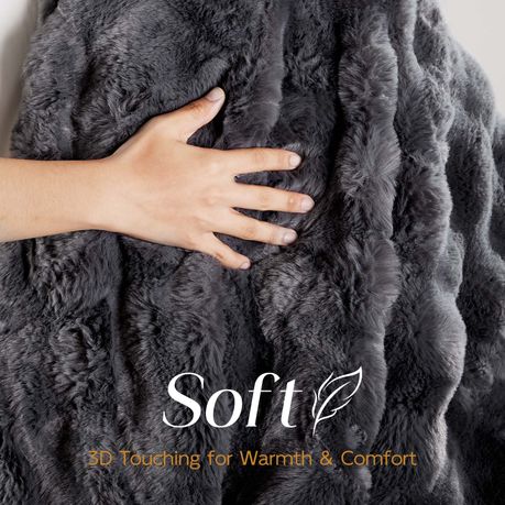 Faux Rabbit Fur Blanket 2m Heavy Thick Plush Bedroom Lounge Decor