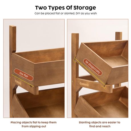 3-Tier Pine Wood Basket Display Stand Storage Shelf