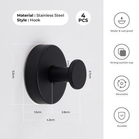 4-Pack Vacuum Suction Cup Towel Hooks