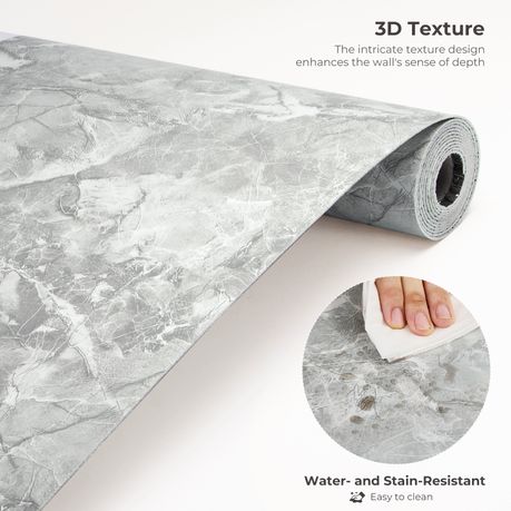 Grey Marble-Effect Self-Adhesive Vinyl Roll | 40 cm × 3 m