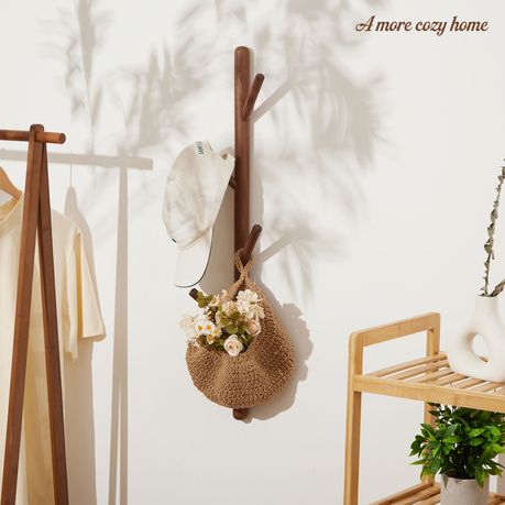 Wall Mounted Coat Rack Solid Wood 4 Hook Entryway Clothes Hanger