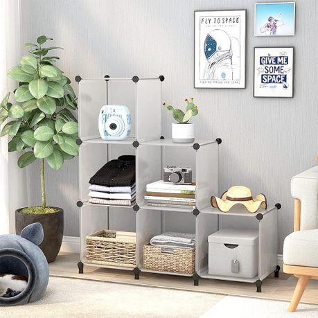6-Cube Storage Organiser Modular Stackable Plastic Shelving Wardrobe Units