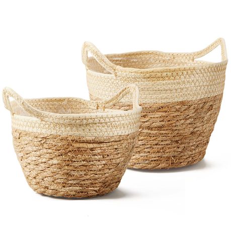 Woven Mat Grass Planter Flower Basket Set