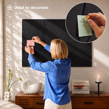 Black Self-Adhesive Acoustic Felt Panels | 12-Pack | 30 × 30 cm