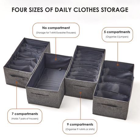 4-Pack Wardrobe Clothes Organisers with Dividers