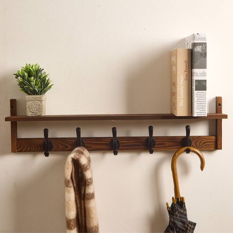 Industrial Coat Rack Wall Mounted Entryway Floating Shelf with 5 Hooks