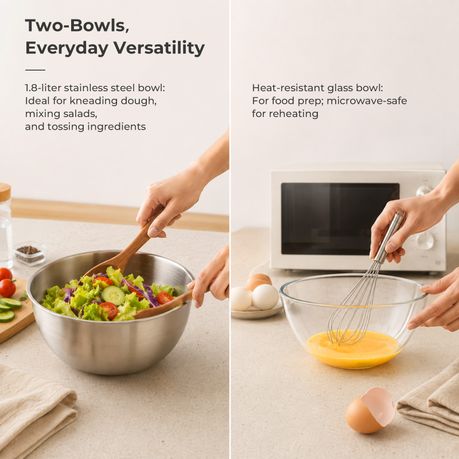 6-Piece Stainless Steel & Glass Mixing Bowl Set